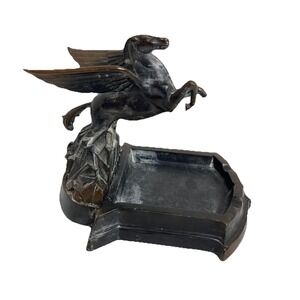 Vintage 1930s Mobil Oil Pegasus Bronze Metal Dealer Executive Ashtray RARE